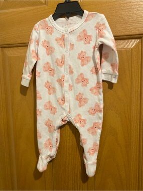 Soft Pink Floral Bear Footed Pajamas for Babies